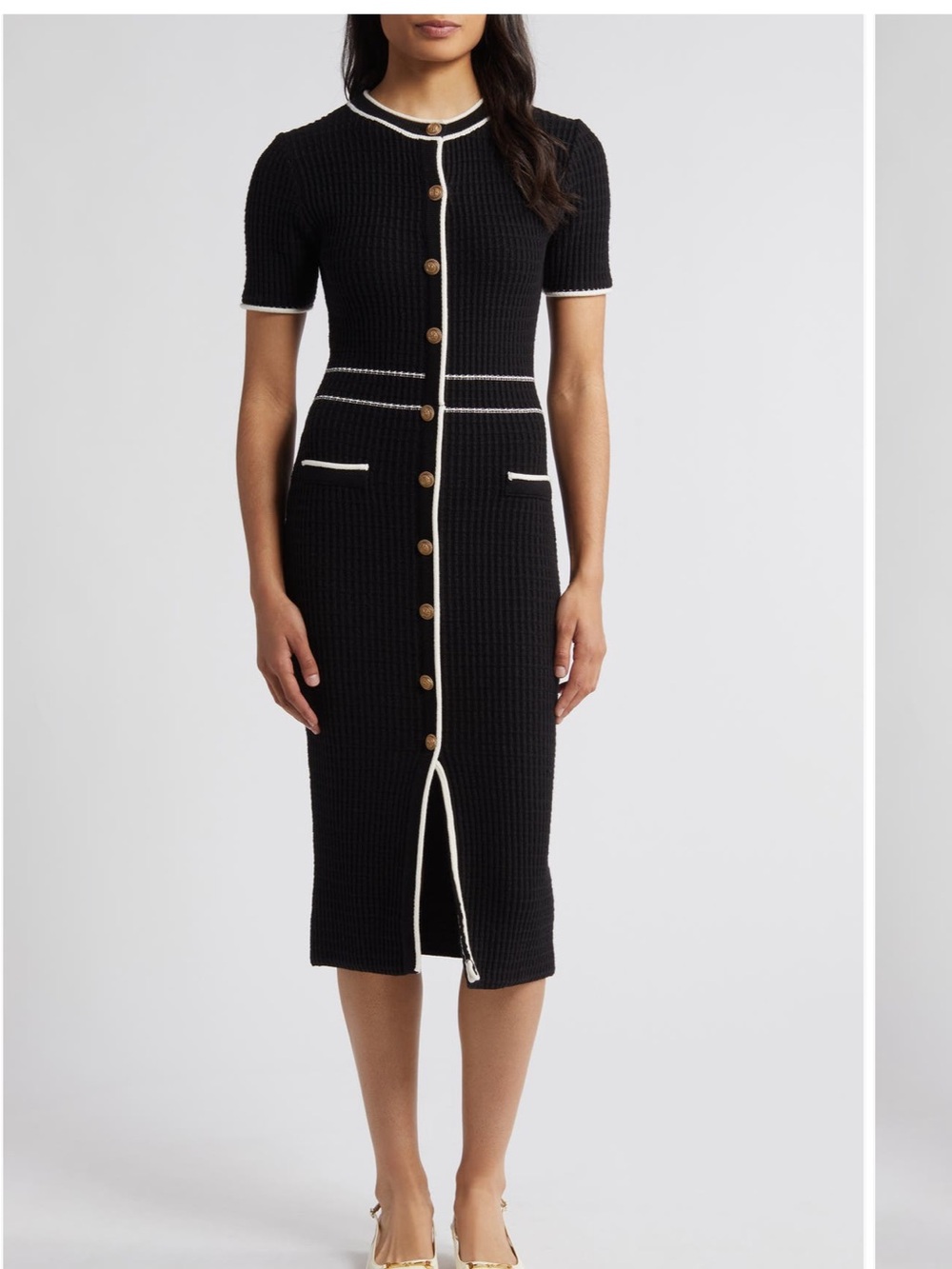ZOE AND CLAIRE Tipped Button Front Midi Sweater Dress